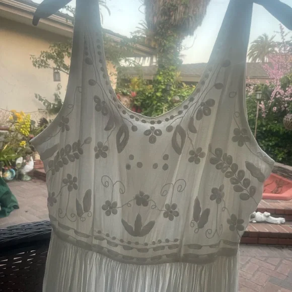 Karavan White Vintage Embroidered Midi Dress | size Large - Picture 1 of 7